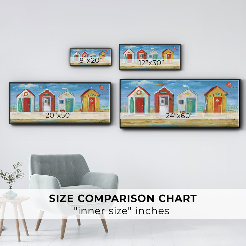 Bright Beach Huts - Toile encadrée, H 8 po x l 20 po