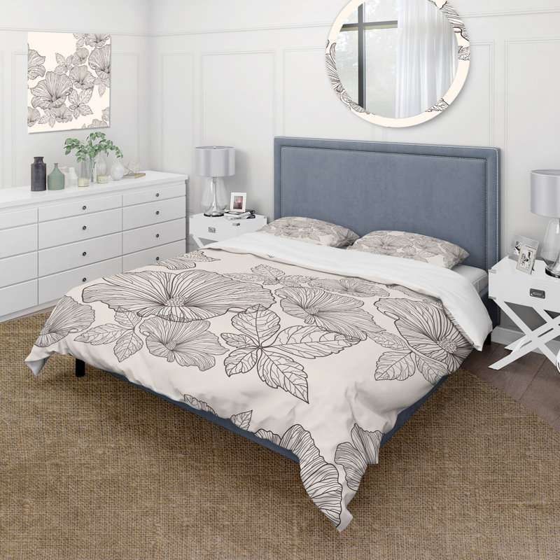 Fleurs et feuilles monochromes - Ensemble de housse de couette traditionnel - Microfibre de polyester