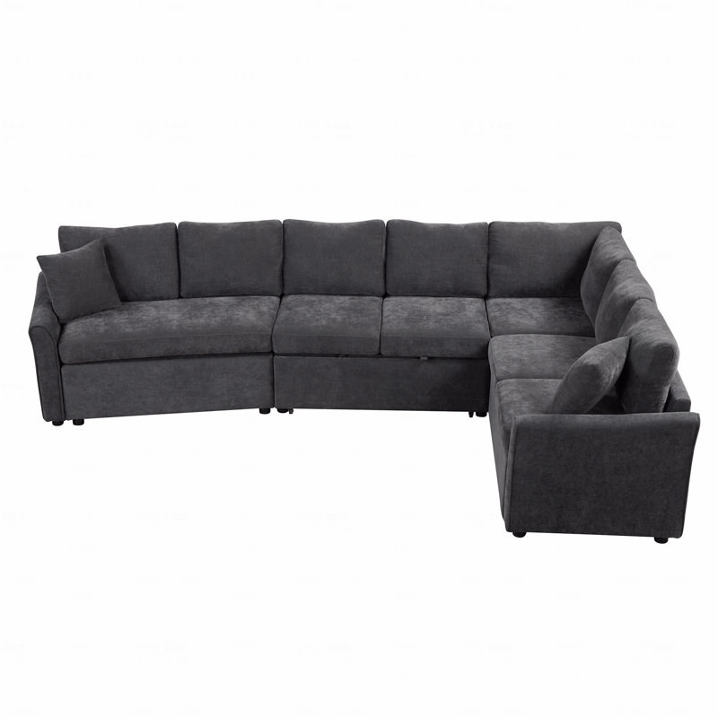Sleeper, 124.8"L-Shaped Sofa Convertible Sofa Bed Pull Out Sofa  With Two Back Throw Pillows, Two Usb Ports And Two Power Sockets