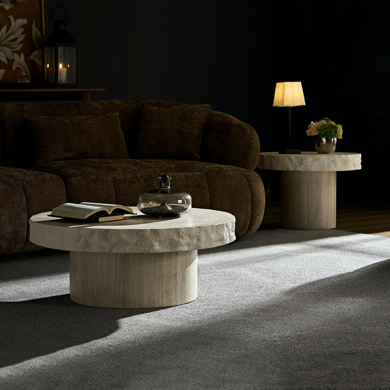 Ensemble de 2 tables basses à motif de textures artificielles MARS pour salon sans assemblage beige