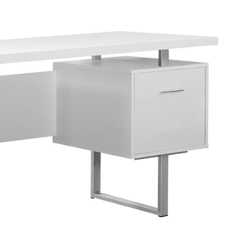 Bureau en bois massif , Blanc / argenté