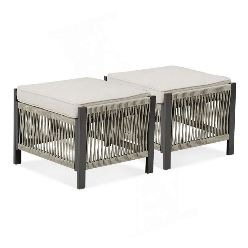 Ensemble de 2 repose-pieds d'extérieur en osier PE avec coussin pour la cour ou la terrasse