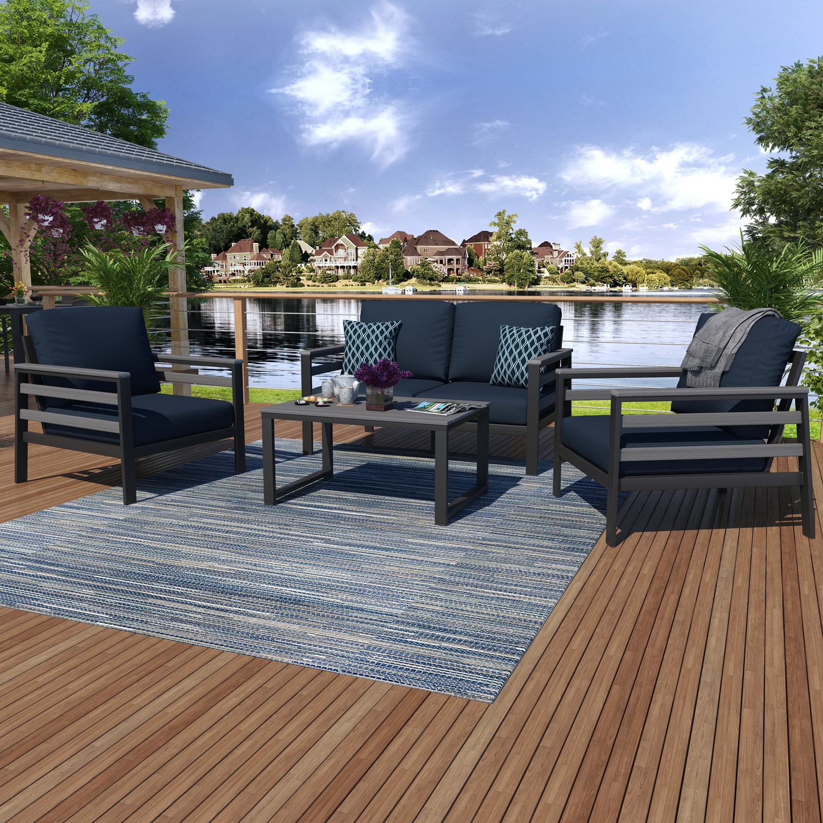 Townsend 4-Person Sunbrella® Patio Seating Group, Canvas Navy