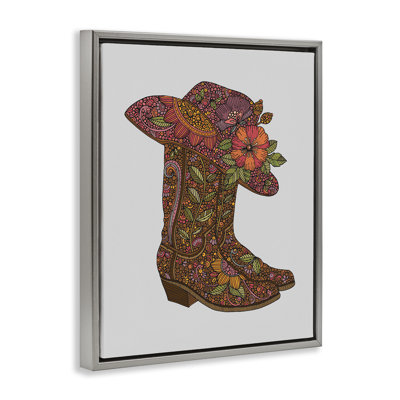 Paisley Cowboy Boots Framed Floater Canvas Wall Art by Valentina Harper