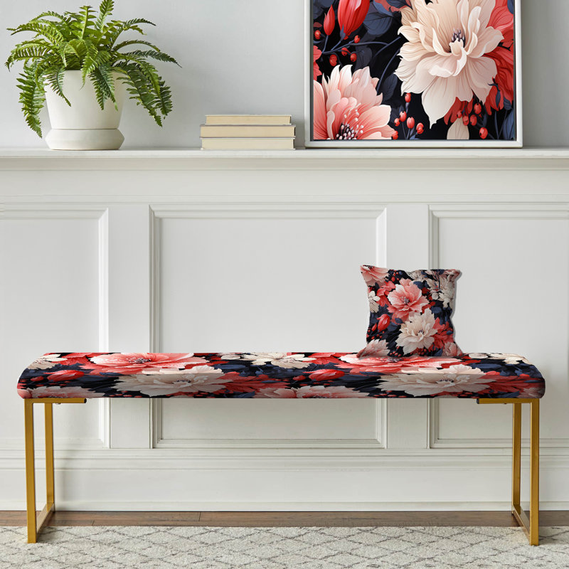 Banc rembourré or, Rustic Enchanting Pink Floral Impression