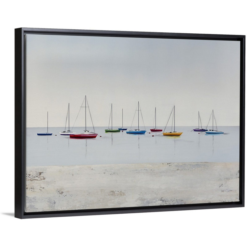 «Sun and Sand III», peinture sur toile, H 31,7 po x l 41,7 po x P 1,75 po, Cadre flottant noir