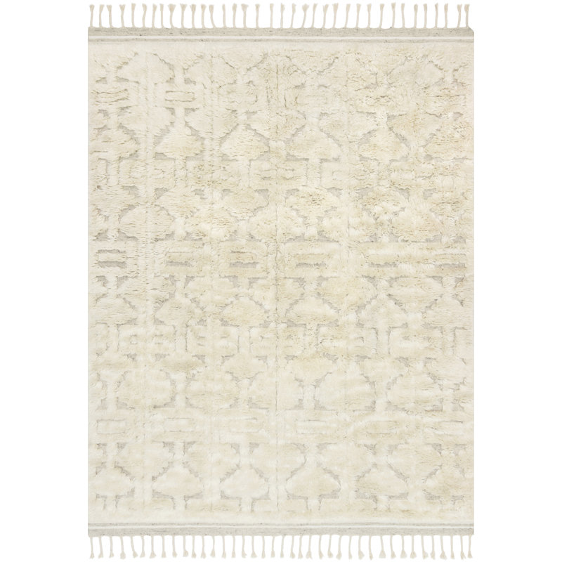 Tapis beige en laine noué à la main Michaela, Rectangle 7 pi 9 po x 9 pi 9 po
