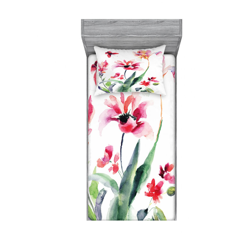 Microfiber Floral Sheet Set, Twin XL Sheet Set with Fitted Sheet