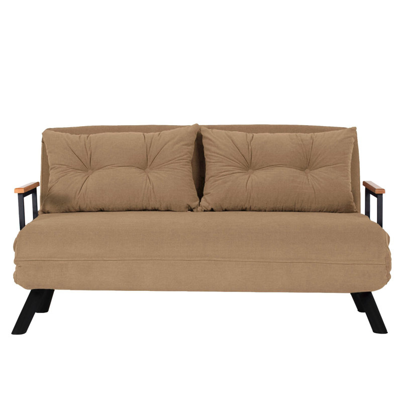 Stylish 2-Seat Sofa-Bed, Light Brown, 52.4 x 52.4 x 16.1 inches | 100% Metal Frame, 100% Polyester Fabric | 14-Level Adjustable Backrest, Easy Convert to Bed, Max Weight Capacity 440 lbs, Ideal for Living Room & Guest Room