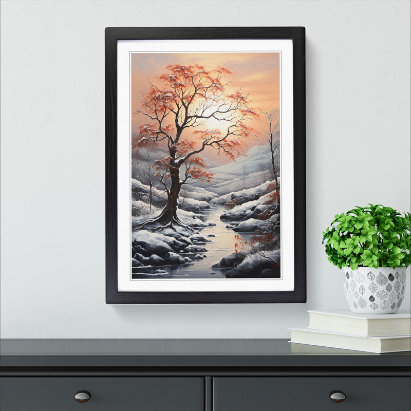 Winter Landscape Symbolism - Single Picture Frame Print on Wood, Black, 34cm H x 25cm W x 2cm D