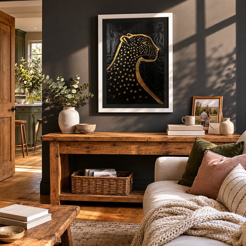 Golden Leopard Minimalist - Framed Print, Walnut, A4 - 29.7 x 21.0 cm
