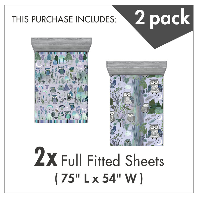 Ensemble de 2 draps-hiboux Ambesonne, Drap-housse de taille double