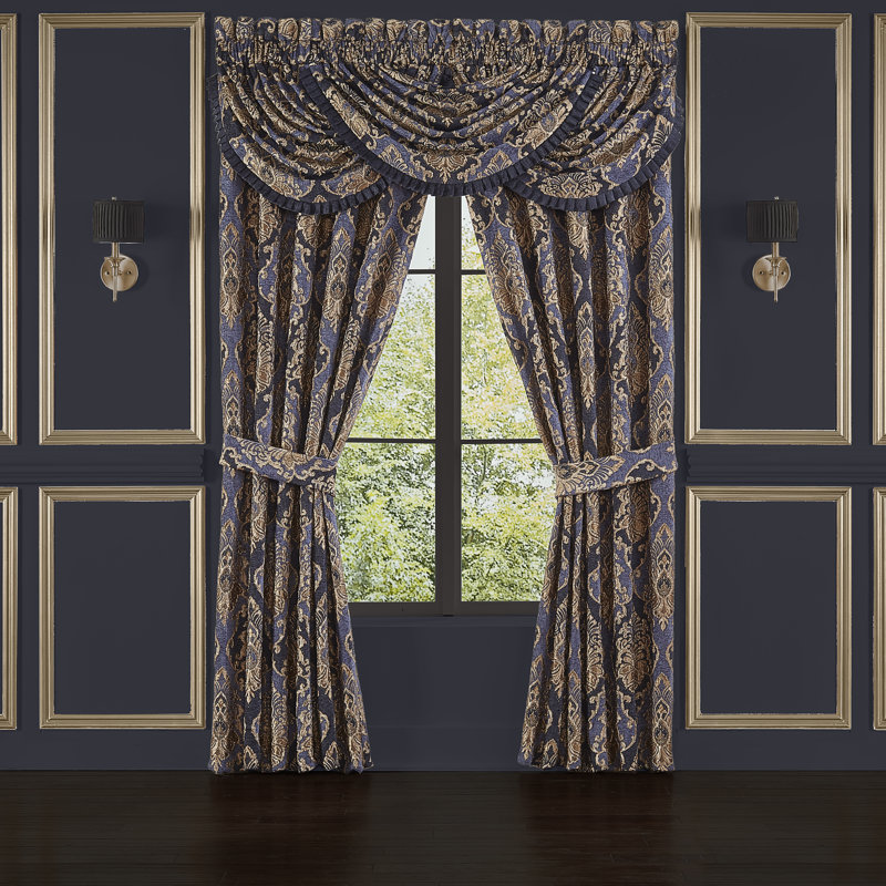 Woodstock Multicolor Damask Waterfall Valance with Trim Embellishment