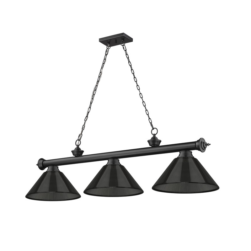 Luminaire suspendu linéaire 3 lumières Annaleisa, Noir mat, Fumée
