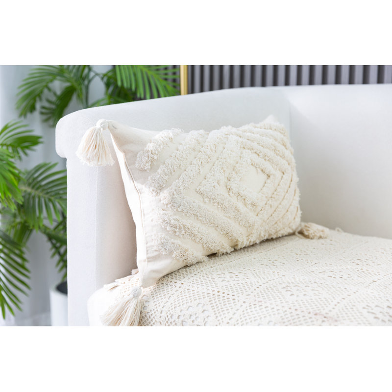 Housse de coussin Novel, Blanc cassé, Rectangulaire
