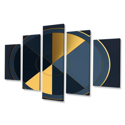 Sacramental Blue Minimal Sacred Geometry Seal II - Modern Geometric Canvas Art Print - 5 Panels