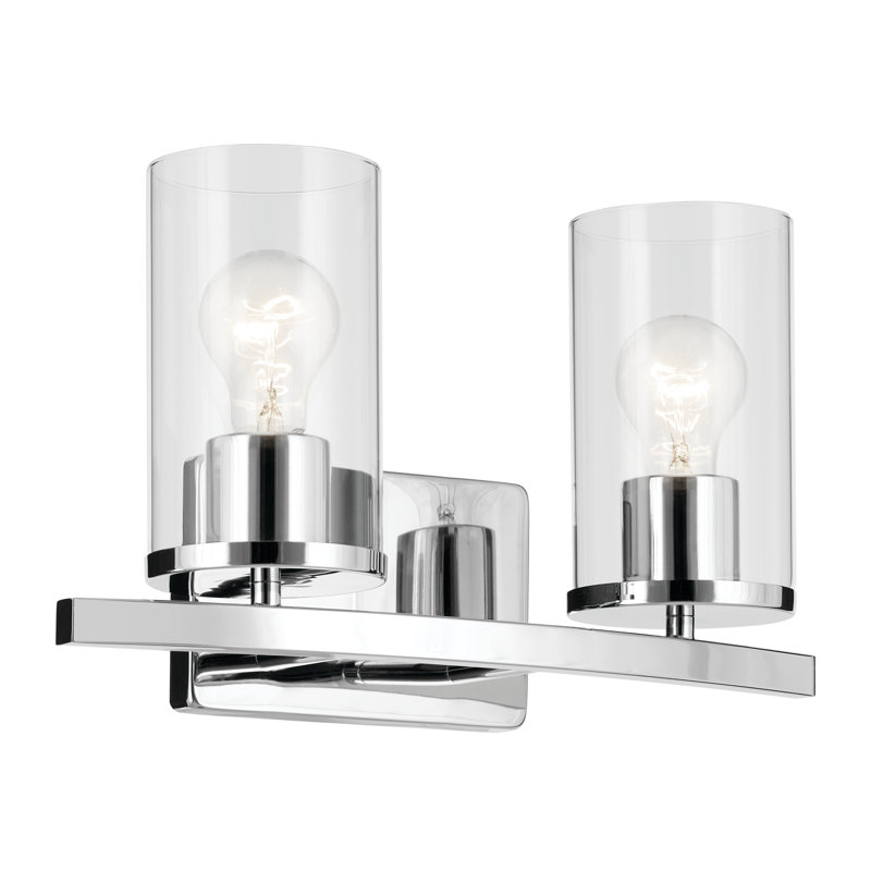 2-Light Chrome Bath Vanity Light with Clear Glass Shades, Chrome
