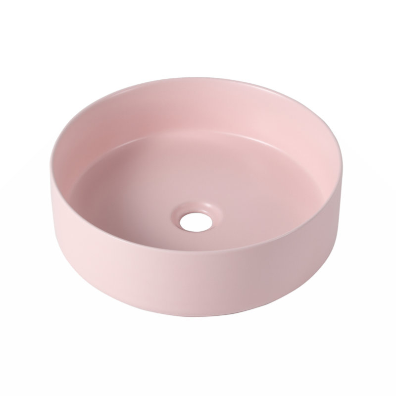 Myhomekeepers 15.7'' Ceramic Circular Vessel Bathroom Sink, Pink