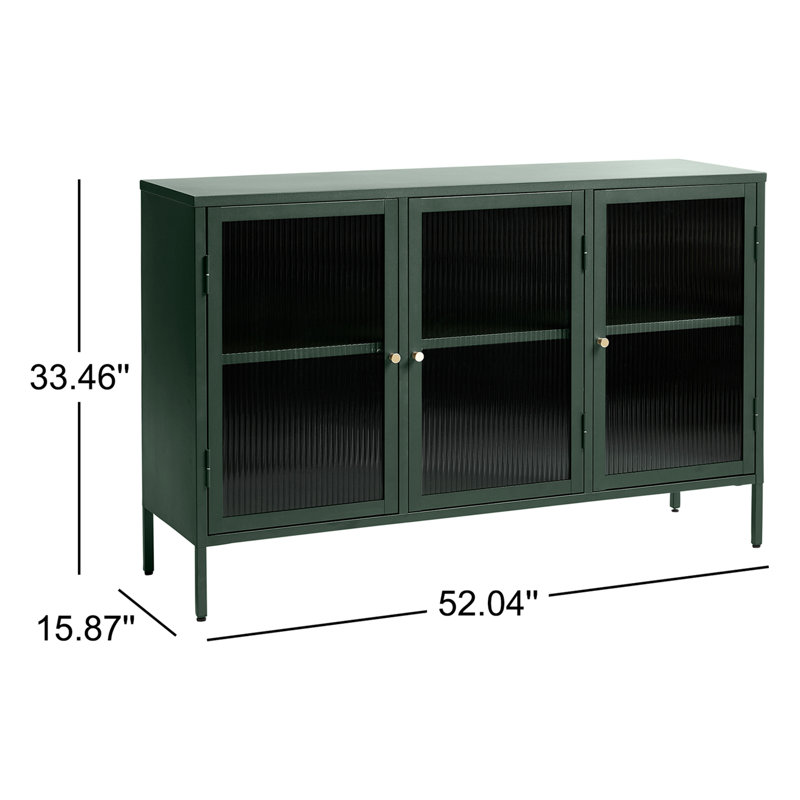 Green Steel and Glass 52'' Sideboard with Gold Hardware