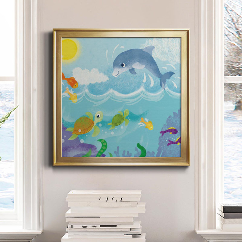 «Mermaid Play II», peinture sur toile encadrée, H 34,5 po x l 34,5 po x P 1,5 po, Or