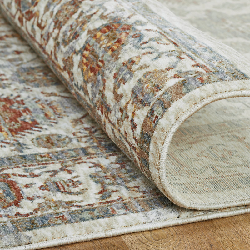 Narooma Ivory Multi Medallion Area Rug, Runner 2'6" x 10', Ivory/Red
