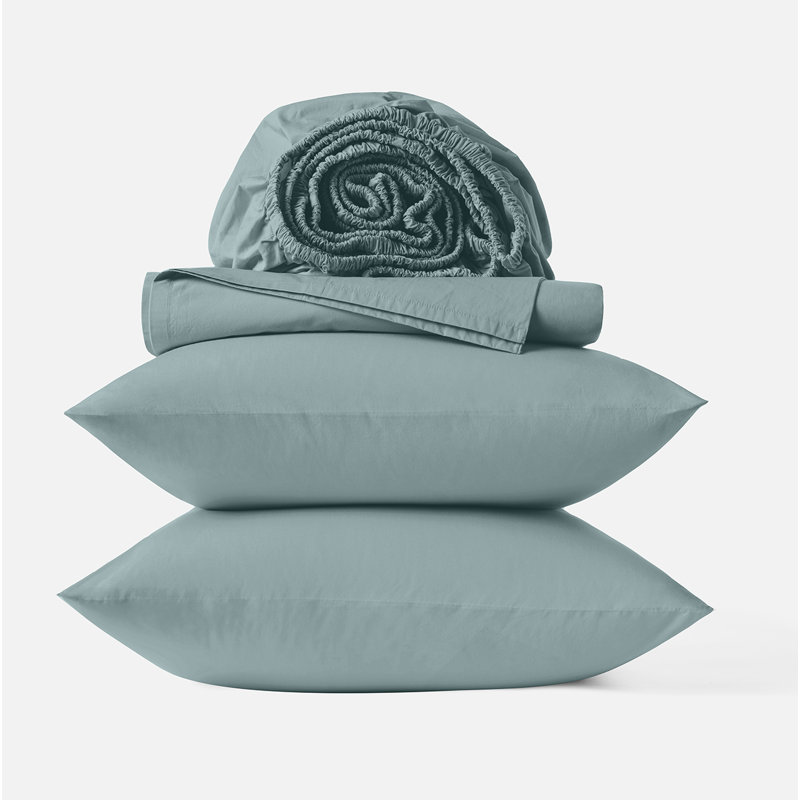 Refined Organic Percale Sheet Set, California King Sheet Set with 2 Pillowcases, Pacific Blue