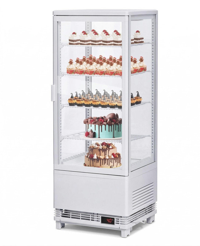 3.5 Cu.ft Commercial Display Refrigerator, White Countertop Pastry Case with Glass Door & LED Light, Frost-Free Beverage Fridge with Lock