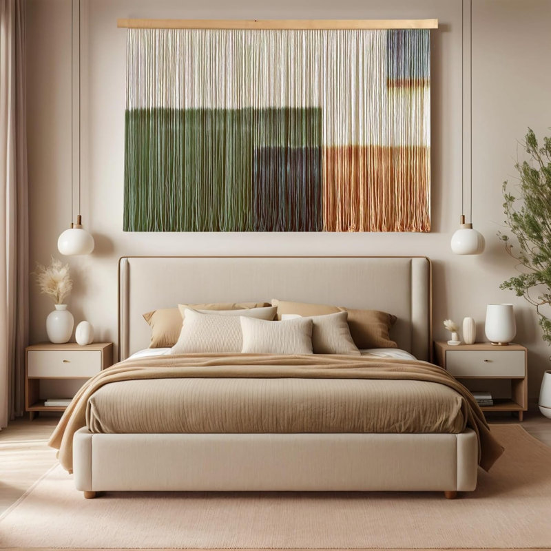 Tapisserie décorative tissée en macramé tissé à la maison avec tapisserie teintée par immersion dans un grand espace de montagne coloré en fibre colorée pour le salon (vert1)