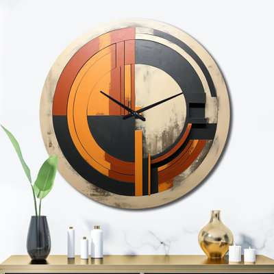 Horloge murale en métal - Abstrait géométrique Mid-Century rétro orange