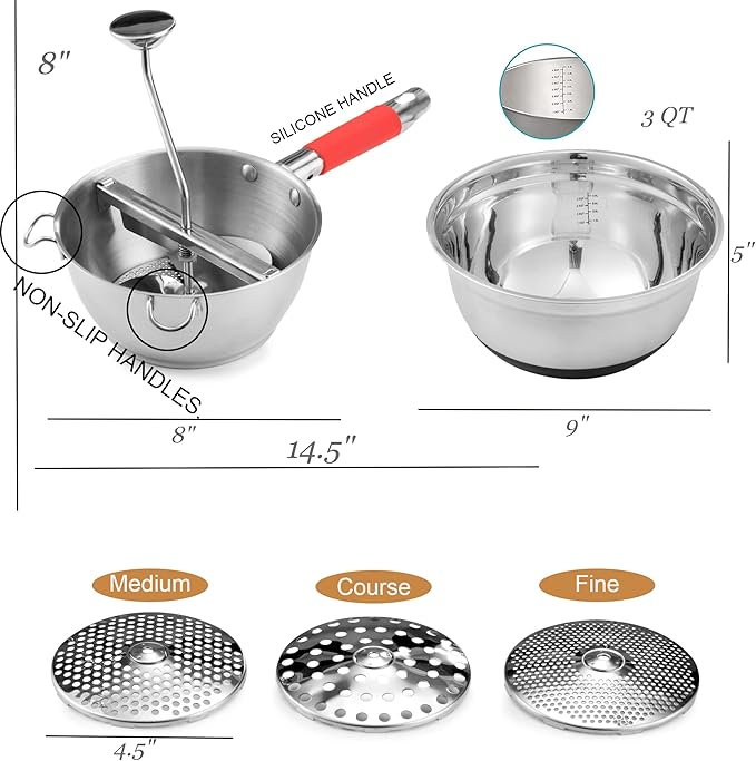Stainless Steel Food Mill, Black