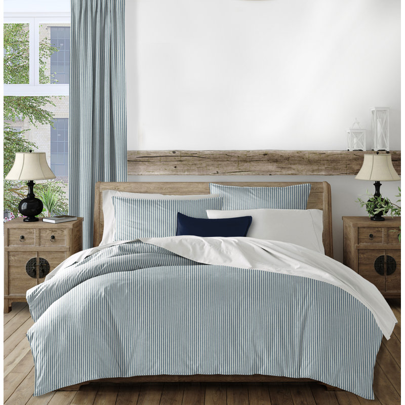 Standard Cotton Duvet Cover Set, Queen Duvet Cover + 2 Shams, Indigo