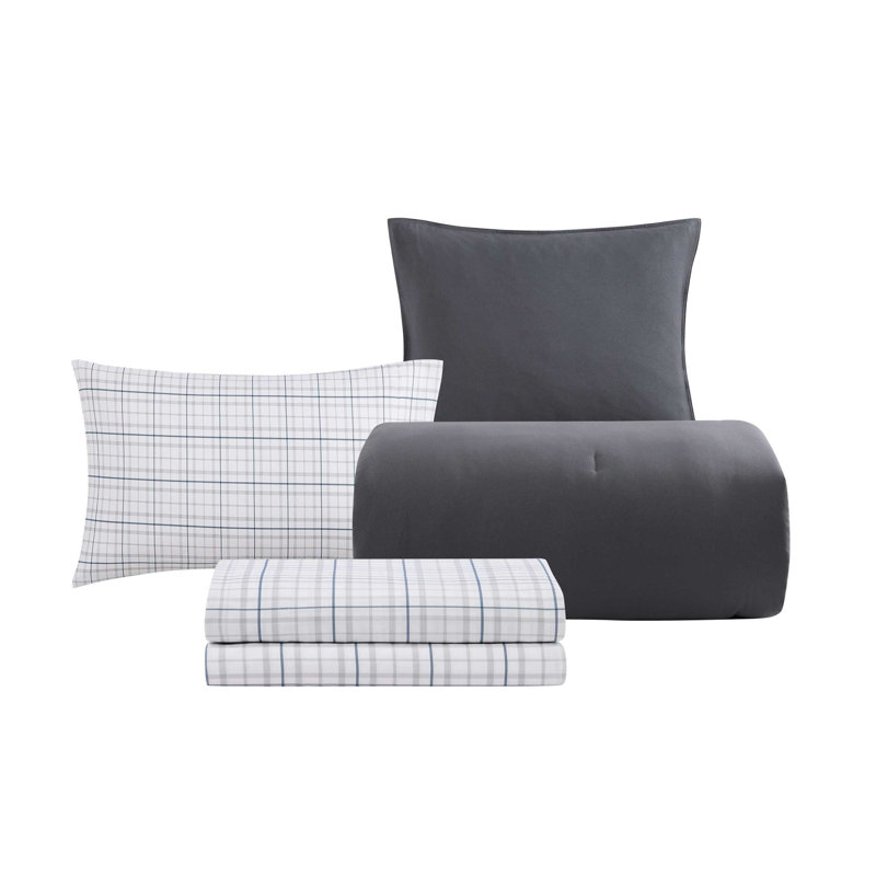 Tommy Hilfiger Solid Reversible Comforter Bonus Set, Gray, Twin XL Comforter + 4 Additional Pieces