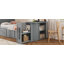 Lit plateforme simple en bois multifonctionnel avec bureau et tablette de rangement au bout du lit, lit gigogne intégré et 3 tiroirs-1784088895