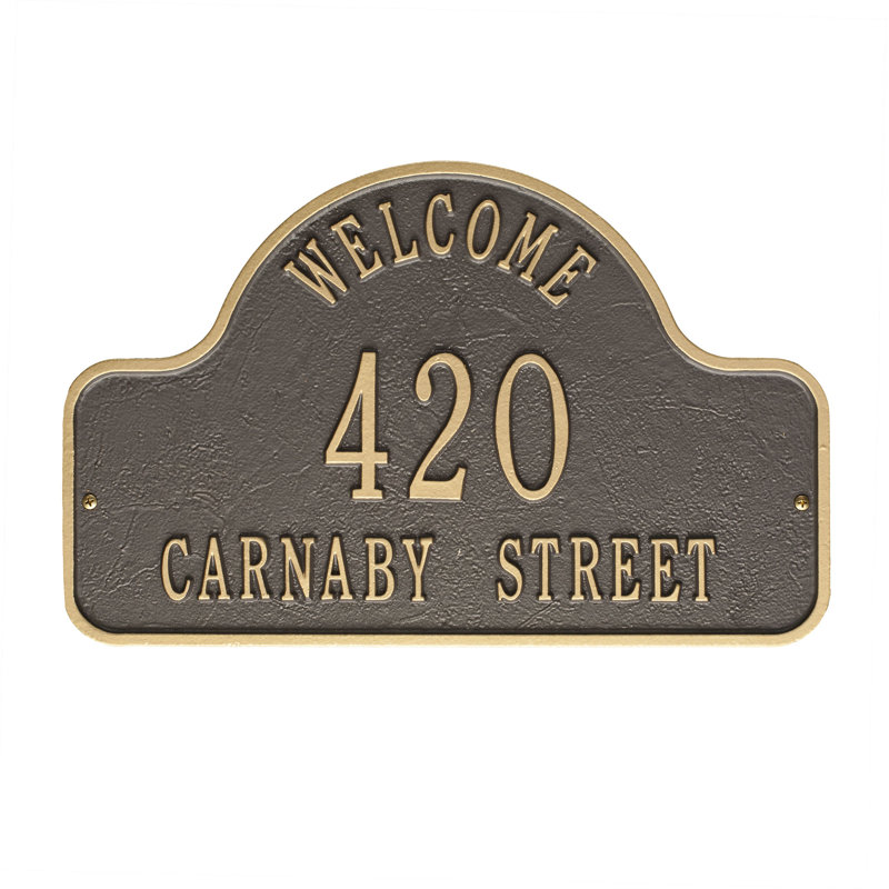 Plaque d'adresse murale Lexy Welcome 2 Line, Bronze/doré, Oui