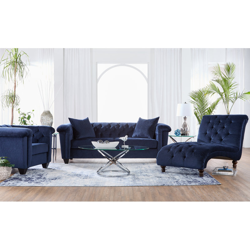 Chaise longue rembourrée Atice, Mélange de polyester bleu marine luxuriant