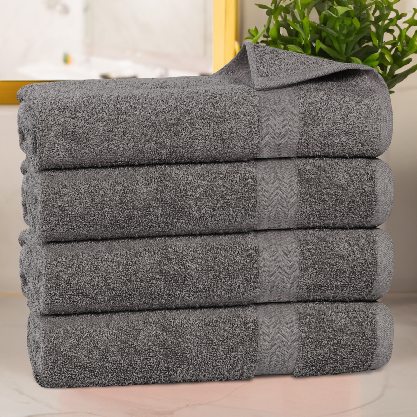 Franklin Cotton Lightweight Quick-Drying Face Towel Washcloth, Charcoal, 4 Pieces Towel Set
