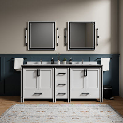 Ziva 80 in W x 22 in D Double Bath Vanity, White Top and Chrome Faucet Set