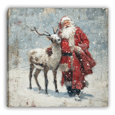 «Santa Walking with Reindeer», art mural sur toile tendue