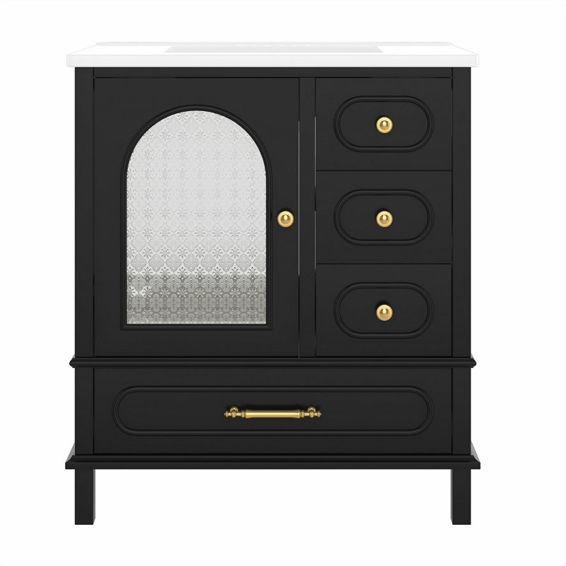 Bathroom Vanity With Sink, Free Standing Single Vanity With 3 Storage Drawers, Black