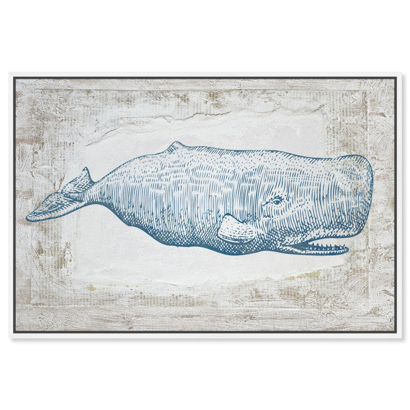 Baleine bleue - impression sur toile tendue, Impression encadrée, H 36 po x l 54 po, Blanc