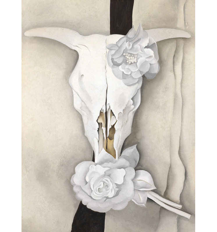 Crâne de vache avec roses calico, H 18 po x l 13 po