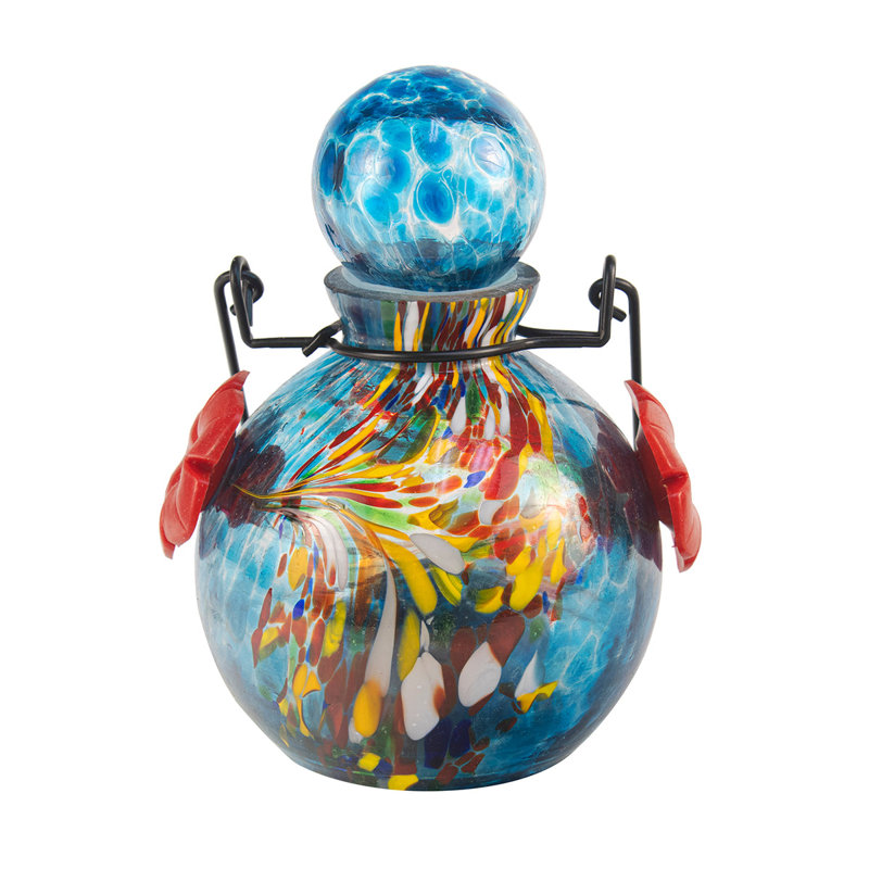 Glass Hanging Hummingbird Feeder, Blue