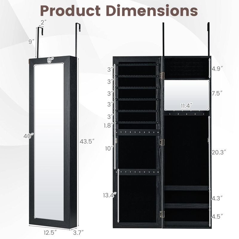 Armoire à bijoux avec miroir Maura, Noir