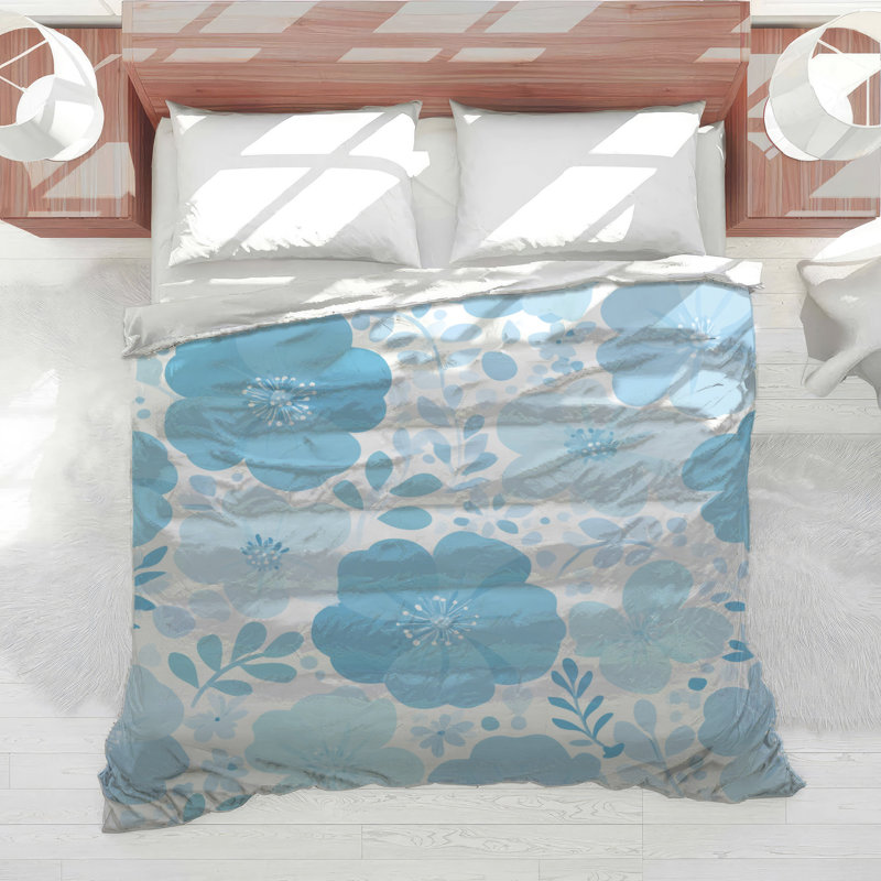 Édredon à motif floral Boho Boho, Édredon simple, Blue/White Floral