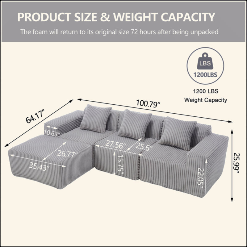 Canapé modulaire Modern, Gris clair