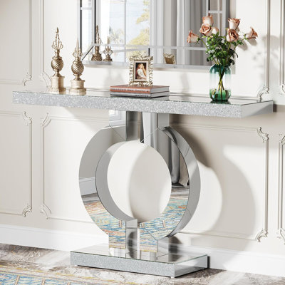 Console à miroir moderne de 43 pouces avec base en forme de O, parfaite pour le salon contemporain et la décoration de vestibule