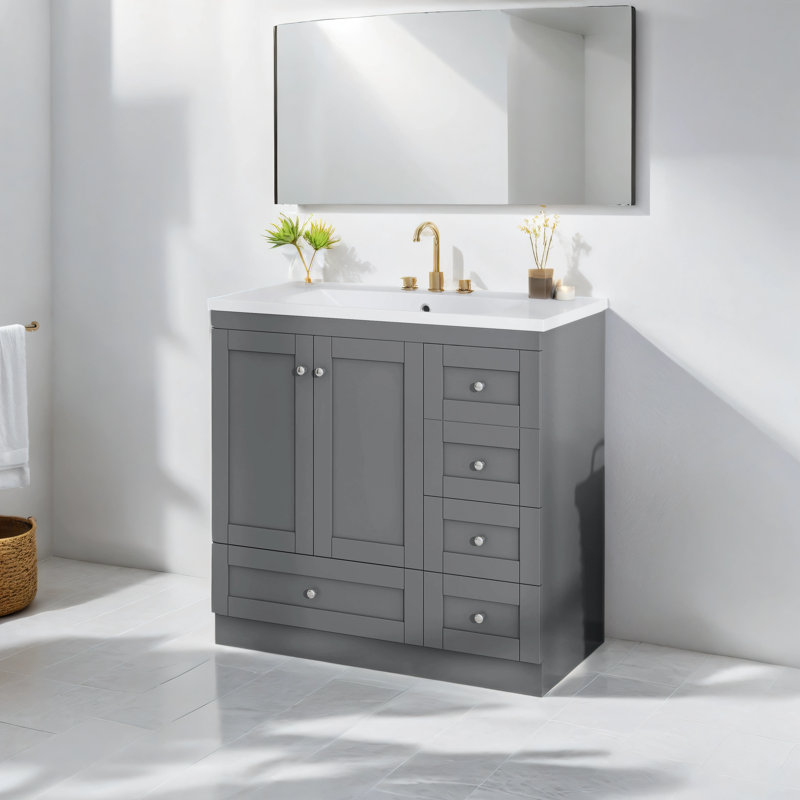 Meuble-lavabo simple 35,8 po avec plateau en résine Georgianne, Gris