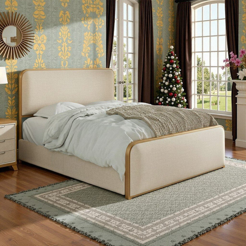 King Size Metal Bed Frame with Upholstered Headboard and Footboard, Under-Bed Storage Drawers, Drawers, King