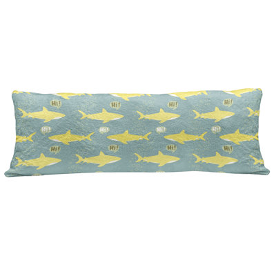 Ambesonne Shark Fluffy Body Pillow Case Cover With Zipper, Silhouettes Saying Hi Fish Friendly Representation Nautical, Accent Long Pillowcase, 20" X 55", Sea Green Yellow
