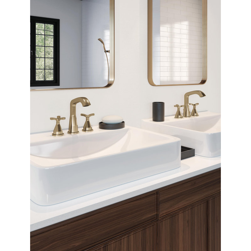 Stryke Widespread Bathroom Faucet with Drain Assembly, Champagne Bronze